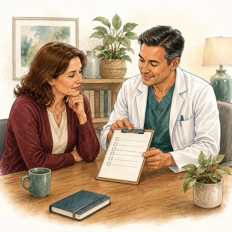 A reader discussing safety questions with a clinician