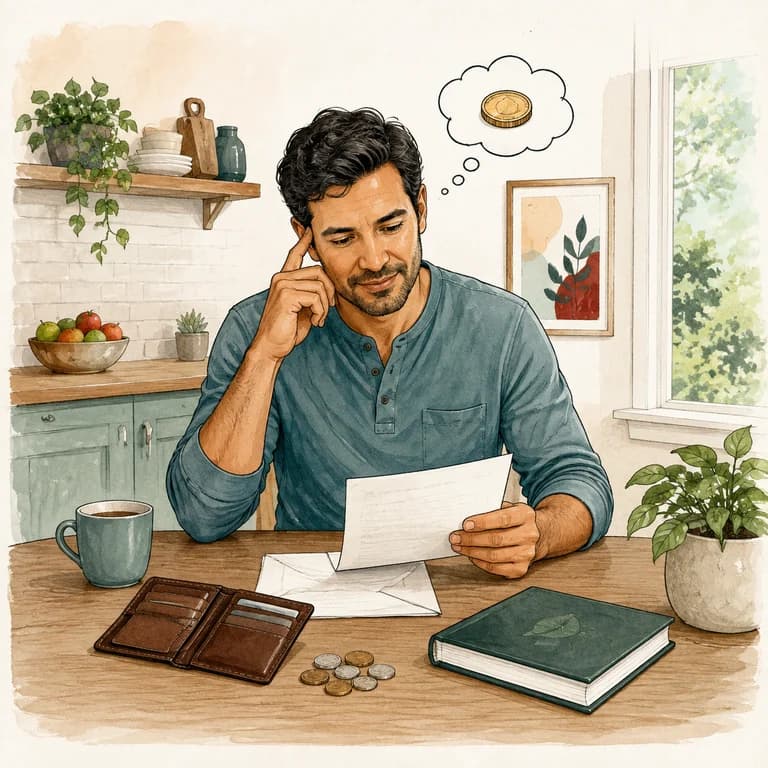 A reader reviewing a budget beside a wallet