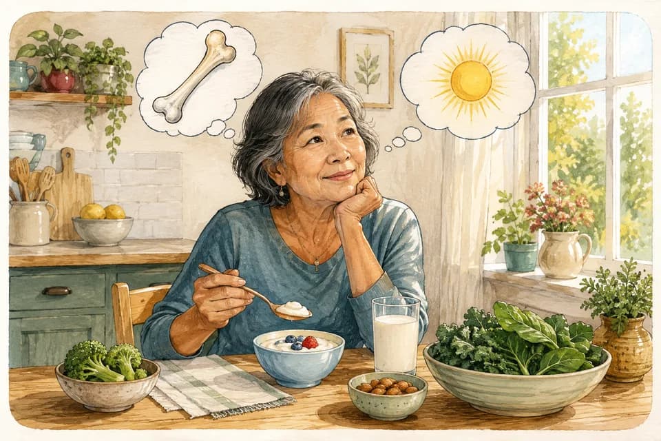 An older woman at a sunny kitchen table with yogurt